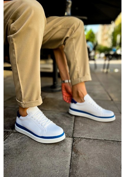 SHO979 Bağcıklı Rahat Taban Santoni Gbt Spor Erkek Ayakkabı Beyaz/mavı modelleri