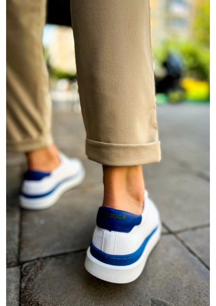 SHO979 Bağcıklı Rahat Taban Santoni Gbt Spor Erkek Ayakkabı Beyaz/mavı indirimleri