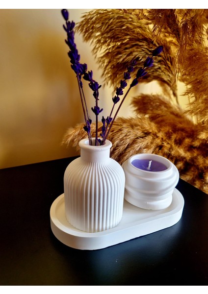 Mor Beton Mum ve Vazolu Set (3 Parça Set) fiyatları