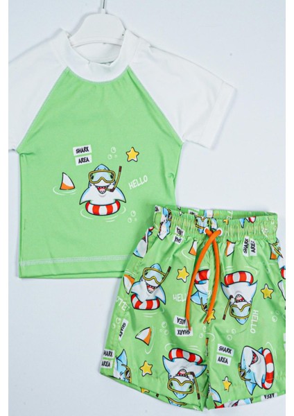 Trend Yeni Sezon Shark Area Baskılı Iki Parça Dalgıç Kumaş -Uv Korumalı- Şortlu-Erkek Mayo fiyatları