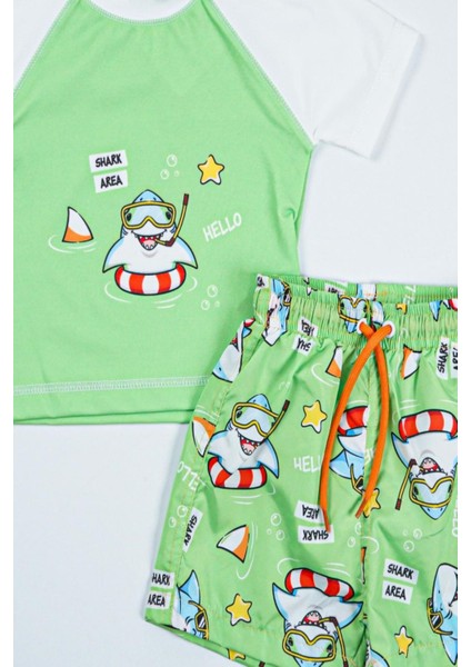 Trend Yeni Sezon Shark Area Baskılı Iki Parça Dalgıç Kumaş -Uv Korumalı- Şortlu-Erkek Mayo modelleri