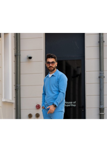 Erkek Polo Yaka Uzun Kollu T-Shirt – Waffle Kumaş, Pamuk, Regular Fit, Günlük ve Spor Kullanım, Kahverengi