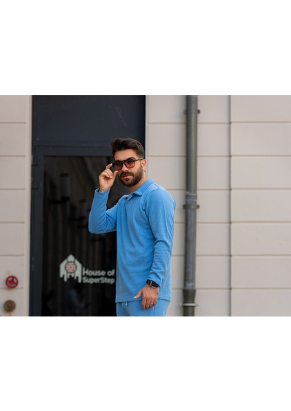 Erkek Polo Yaka Uzun Kollu T-Shirt – Waffle Kumaş, Pamuk, Regular Fit, Günlük ve Spor Kullanım, Kahverengi modelleri