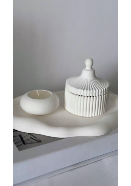Dekoratif Beton Tabak Tealight Mum & Takı Kutusu