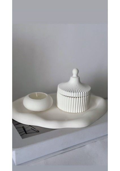 Dekoratif Beton Tabak Tealight Mum & Takı Kutusu