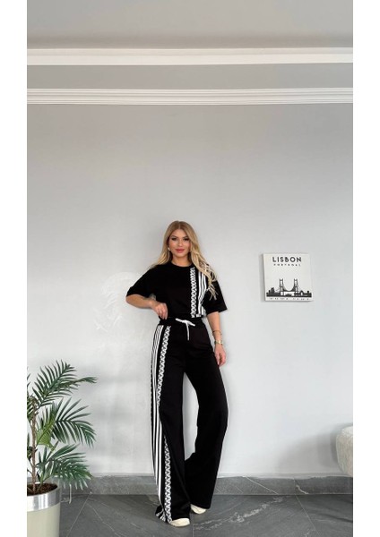 Kadın Yeni Sezon Geniş Paça Desenli Alt Üst Takım fiyatları