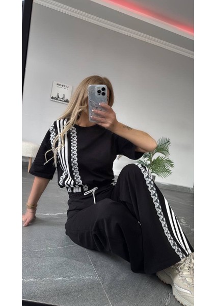 Kadın Yeni Sezon Geniş Paça Desenli Alt Üst Takım modelleri