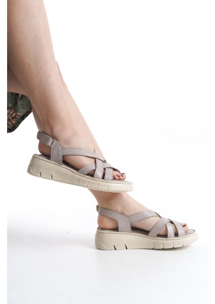Deri Bej Ortopedik Taban Kadın Sandalet TMD202580 fiyatları