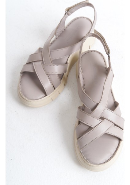 Deri Bej Ortopedik Taban Kadın Sandalet TMD202580 fırsatları