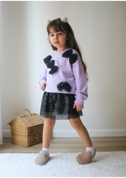 Kız Çocuk Pullu Etekli Fiyonklu Alt-Üst Takım fiyatları