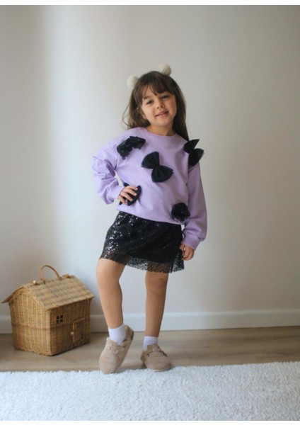 Kız Çocuk Pullu Etekli Fiyonklu Alt-Üst Takım modelleri