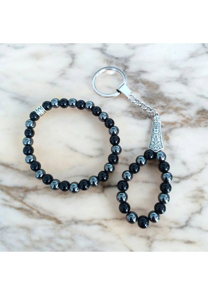 Hematit Oniks Bileklik - Oniks Hematit Anahtarlık 2 Adet - Hediye Seti fiyatları