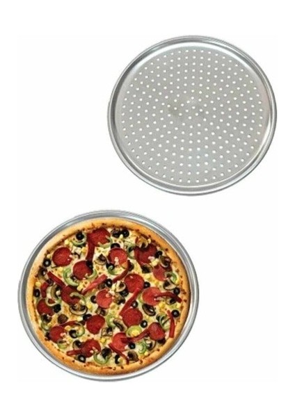 Oz cm ax Delikli Çelik Pizza ve Lahmacun Tepsisi - Orta Boy - 32 cm