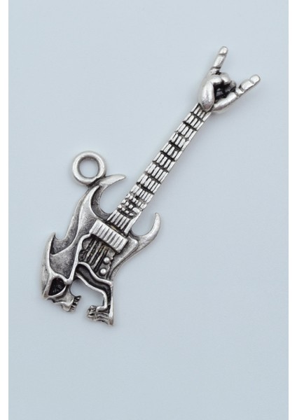 Kuru Kafa Elektro Gitar Gümüş Kaplama Kolye Ucu