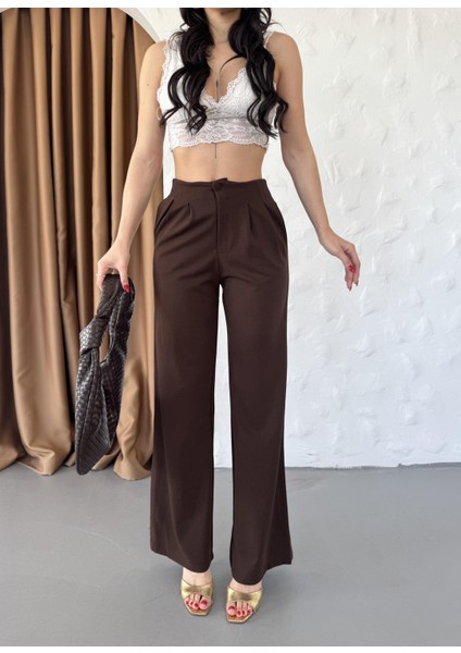 Kadın Charl Kaplama Düğmeli Pileli Palazzo Pantolon