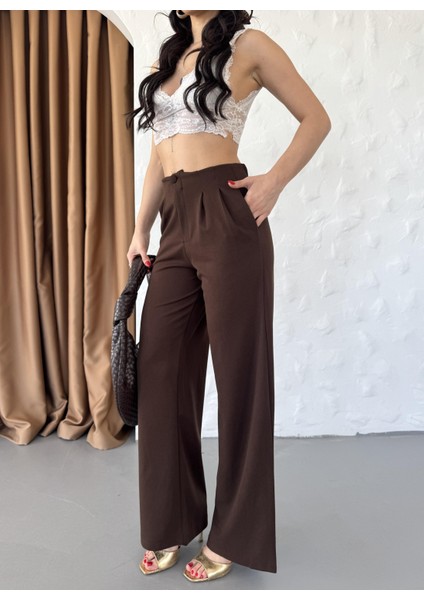 Kadın Charl Kaplama Düğmeli Pileli Palazzo Pantolon fiyatları