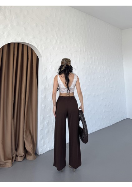 Kadın Charl Kaplama Düğmeli Pileli Palazzo Pantolon modelleri