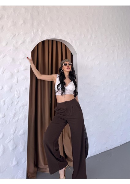 Kadın Charl Kaplama Düğmeli Pileli Palazzo Pantolon fırsatları