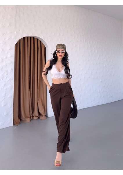 Kadın Charl Kaplama Düğmeli Pileli Palazzo Pantolon indirimleri