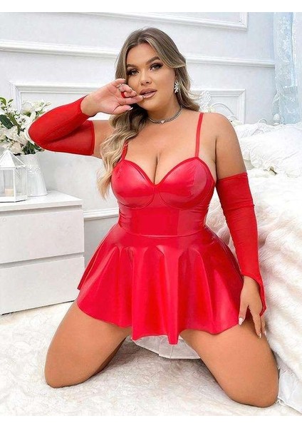 Kadın Büyük Beden Takım Özel Tasarım Deri Elbise Geniş Rahat Gece Elbisesi