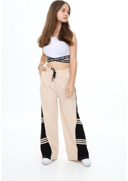 Kız Çocuk %100 Pamuk Garnili Oversize Geniş Paça Eşofman ALTI-EŞF-0003