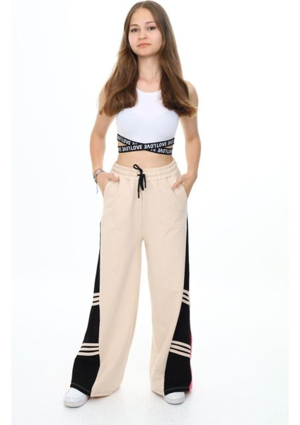 Kız Çocuk %100 Pamuk Garnili Oversize Geniş Paça Eşofman ALTI-EŞF-0003