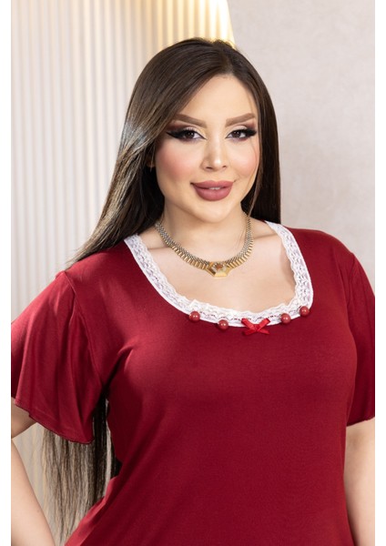 Bambu Çizgili Pijama - X4 Dantel Yaka Detaylı Likralı Takım