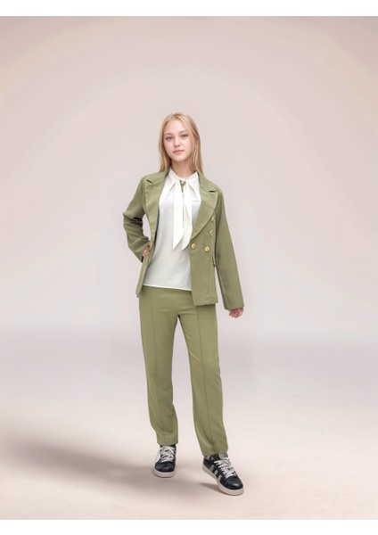Çocuk Takım Elbise – Blazer Ceket, Şifon Bluz ve Yüksek Bel Pantolon 3'lü Şık KOMBIN-TKM-2004
