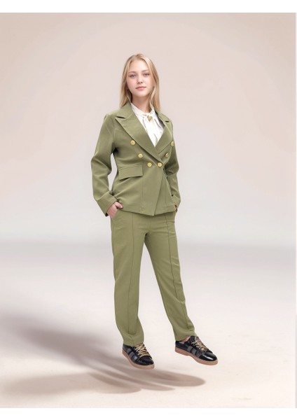 Çocuk Takım Elbise – Blazer Ceket, Şifon Bluz ve Yüksek Bel Pantolon 3'lü Şık KOMBIN-TKM-2004
