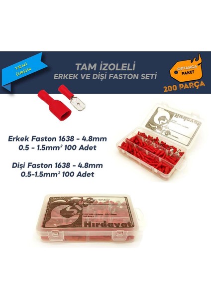 200 Parça Tam Izoleli Erkek ve Dişi Faston 4.8mm - 0.5-1.5mm² fiyatları