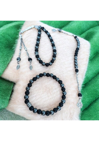 Doğal Taş Bileklik - Doğal Taş Tesbih -Zaza Tesbih - Hematit Oniks Taşı Seti 3 Lü Set fırsatları