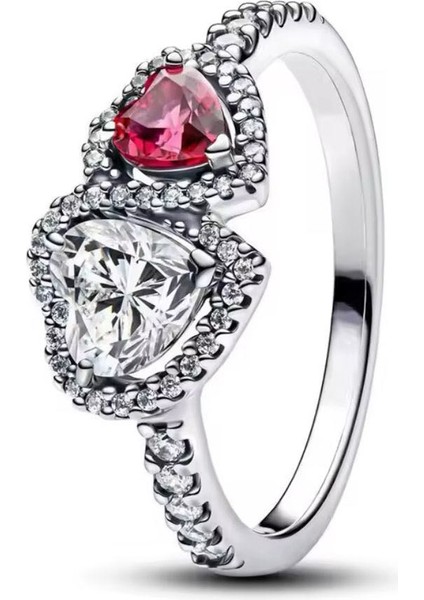 Hale Kalpler Yüzük İkili Kalp Zirkon Taşlı S925 Ayar Sonsuzluk Yüzük