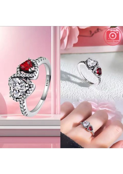 Hale Kalpler Yüzük İkili Kalp Zirkon Taşlı S925 Ayar Sonsuzluk Yüzük fiyatları