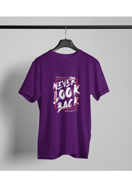 Never Look Back Baskılı-Oversıze-Bisiklet Yakalı Tişört