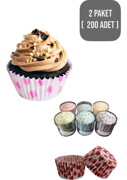 ( 200'LÜ- 2 Paket ) Muffin Kalıbı | Desenli Muffin Kağıdı Cupcake Kağıdı Renkli Desenli Kek Kalıbı