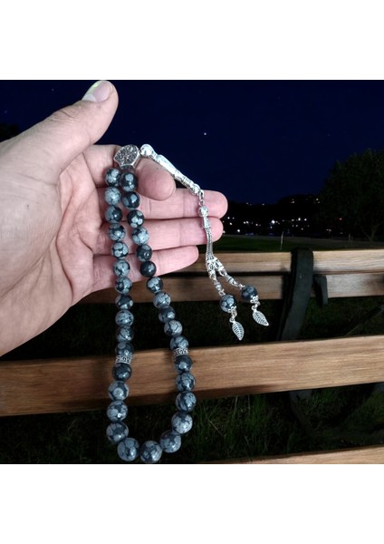 Karlı Obsidyen Taşı Tesbih 33'lük Tesbih Doğal Taş Tesbih Sertifikalı Özel Mdf Kutu 10 mm Büyük Taneli fiyatları