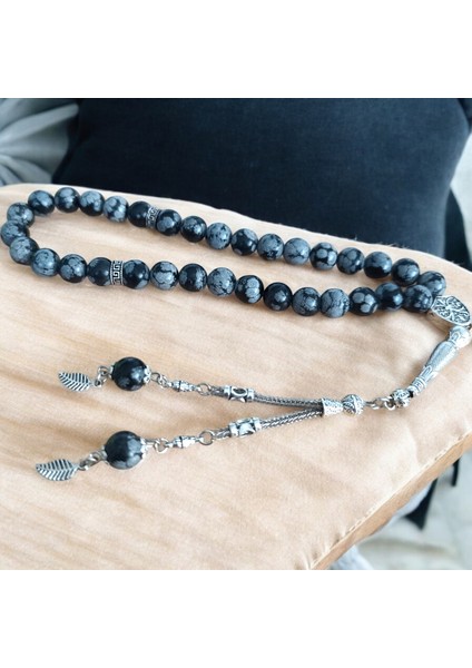 Karlı Obsidyen Taşı Tesbih 33'lük Tesbih Doğal Taş Tesbih Sertifikalı Özel Mdf Kutu 10 mm Büyük Taneli fırsatları