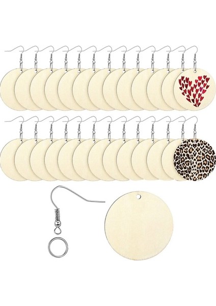 30 Parça 4 cm Ahşap Küpe, Kendin Tasarla, Boyanabilir Mdf Ahşap Küpe Kiti