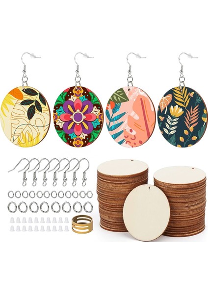 30 Parça 4 cm Ahşap Küpe, Kendin Tasarla, Boyanabilir Mdf Ahşap Küpe Kiti modelleri