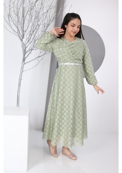 Çocuk Astarlı Uzun Güpür Desenli ELBISE-ELB-0014