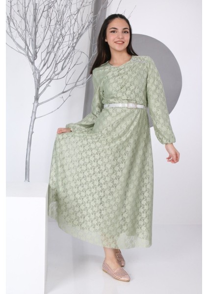 Çocuk Astarlı Uzun Güpür Desenli ELBISE-ELB-0014