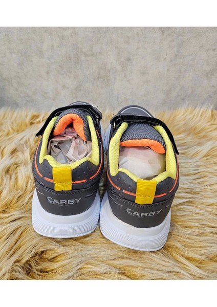 Bağcıklı Unisex Çocuk Spor Ayakkabısı-Gri-Orange-Yeşil modelleri