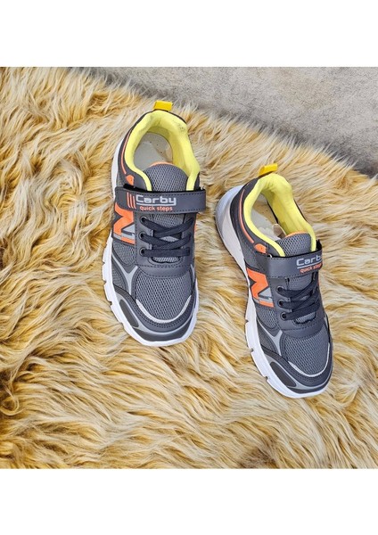Bağcıklı Unisex Çocuk Spor Ayakkabısı-Gri-Orange-Yeşil indirimleri