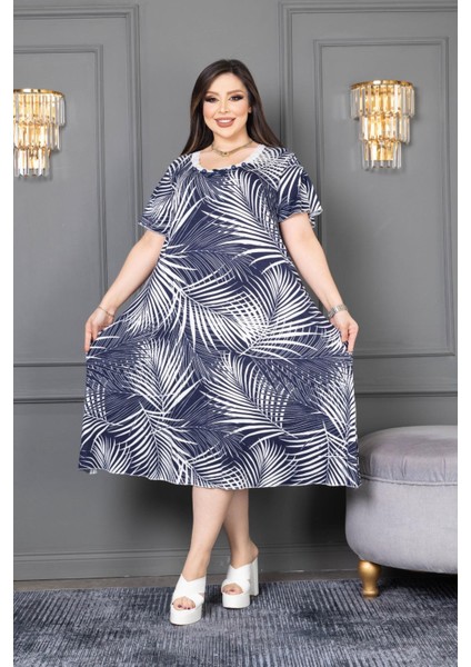 Bambu U Yaka Dantel Detaylı Etek Kol Suffle Overlok Kloş Battal Beden