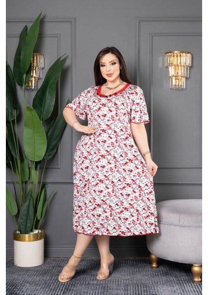 Bambu U Yaka Dantel Detaylı Etek Kol Suffle Overlok Kloş Battal Beden