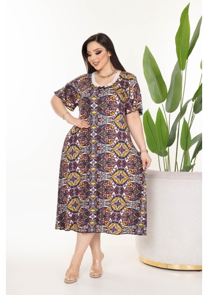 Bambu U Yaka Dantel Detaylı Etek Kol Suffle Overlok Kloş Battal Beden modelleri