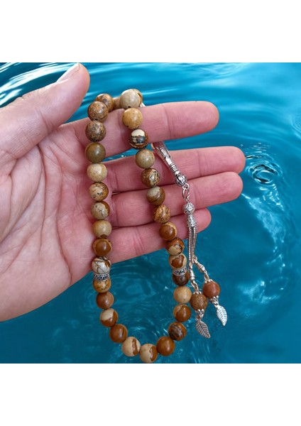 Odun Jasper Taşı Tesbih 33'lük Tesbih Doğal Taş Tesbih Sertifikalı Özel Mdf Kutu 10 mm