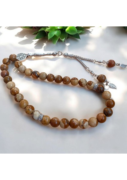 Odun Jasper Taşı Tesbih 33'lük Tesbih Doğal Taş Tesbih Sertifikalı Özel Mdf Kutu 10 mm fırsatları