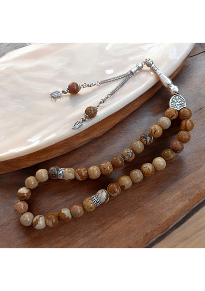 Odun Jasper Taşı Tesbih 33'lük Tesbih Doğal Taş Tesbih Sertifikalı Özel Mdf Kutu 10 mm indirimleri