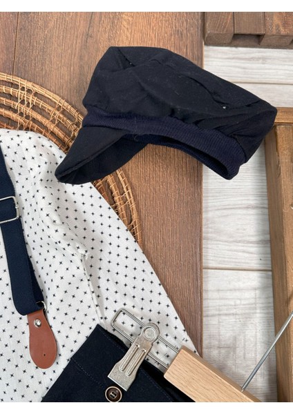 Deluxe Erkek Bebek Takım 5 Parça Şapkalı Askılı Papyonlu Gömlek ve Likralı Gabardin Pantolunlu Takım fırsatları
